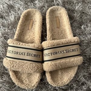 Victoria's Secret Beige Fuzzy Slides